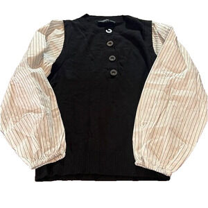 Central Park West Womens Henley Sweater Striped Long Sleeve Black Size XS NWT